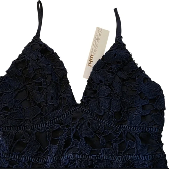 NWT Morning Mist Beautiful dark blue navy overlay lace dress women's size 10. - Picture 3 of 13